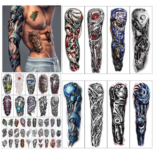 48 Sheets Full Arm Sleeve Temporary Tattoos for Men & Kids