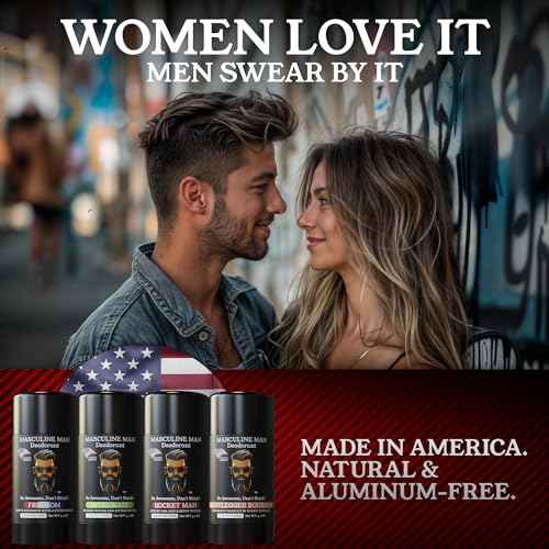 Deodorant for Men - Aluminum Free Mens Deodorant - Travel Size Natural Deodorants - Sweat Protection for Underarm - Stain-Free Stick Deodorants - Made in USA, 3.2oz (Pack of 4, The Box)