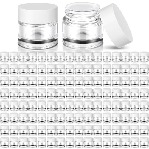 Norme 140 Pack 10ml Glass Cosmetic Jars with Lids, Refillable Sample Containers for Lip Balm, Cream, Lotion, Travel Size, Inner Liner, Wide Mouth(White)