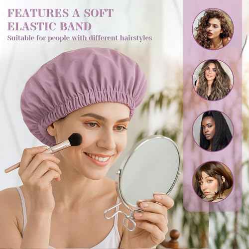 Shower Cap for Women Reusable Waterproof £¬Shower Caps with Elastic Band, Ideal for Long Hair, Braids and All Hair Types,Medium,Purple