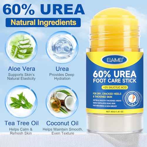 60% Urea with 2% Salicylic Acid Urea Foot Care Stick, Foot Cream Moisturizer for Dry Cracked Feet, Knees, Elbows, Hands,Intensive Moisturizer for Dead Skin,Callus Remover & Skin Softener