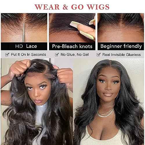Glueless Wigs Human Hair Pre Plucked Pre Cut 20 Inch Body Wave Lace Front Wigs Human Hair for Women 6x4 HD Lace Closure Wigs with Elastic Drawstring 180% Density Nautural Color