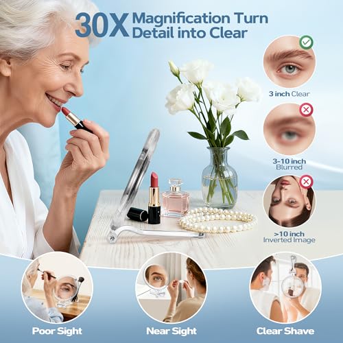 30X Magnifying Mirror with Handle, Double-Sided 1X/30X, 5 Inches