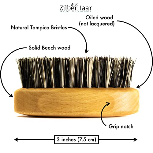 ZilberHaar - Elemental Beard Brush for Men and Mustache Brush - Stiff Natural Bristles and Beech wood - 100% Animal free - Made in Europe - 3 inches long