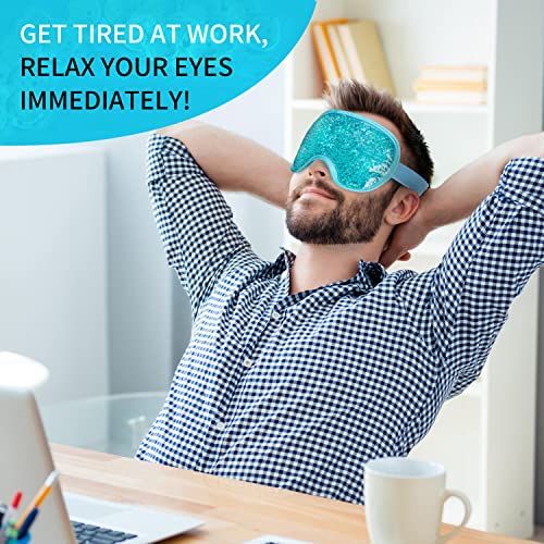 Cooling Eye Mask with Gel Bead, Reusable Cold Compress Ice Pack Sleeping Eye Cooling Pads for After Eyelid Surgery, Puffiness, Puffy Eyes, Headache, Migraine Relief(Blue) (Pack of 2)