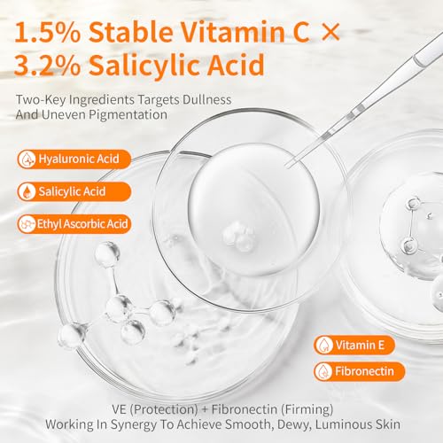 Vitamin C&E Enzyme Serum for Face Brightening, With Vitamin C, VE, Hyaluronic Acid, Centella & Active SOD, Gentle Skincare Formula to Improve Clarity, Exfoliates, Repairs & Hydrates, 1 fl Oz