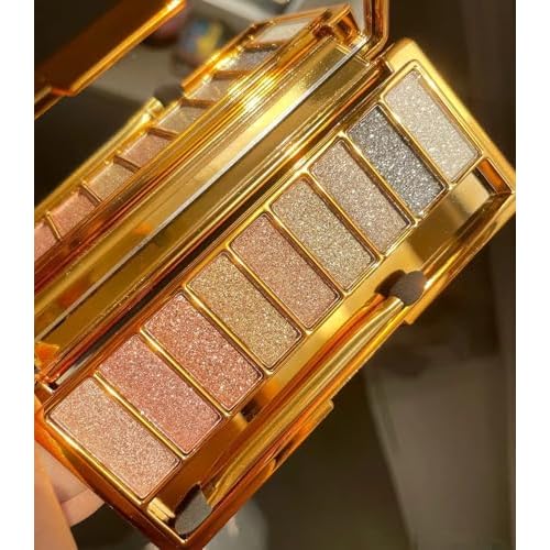 Glitter Eyeshadow Palette 9 Colors Shimmer Palette Highly Shining Pigmented Gold Eyeshadow Pigmented Shimmer Glitter Waterproof Eye Shadow Make Up Palettes (6# Natural color)