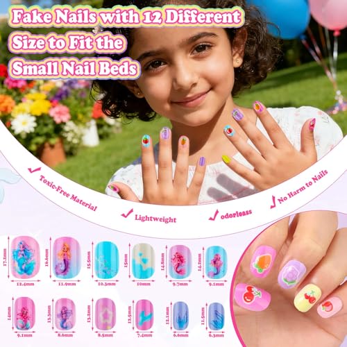 480 Pcs Kids Press-On Nail Art Kit with Glue & Storage Case