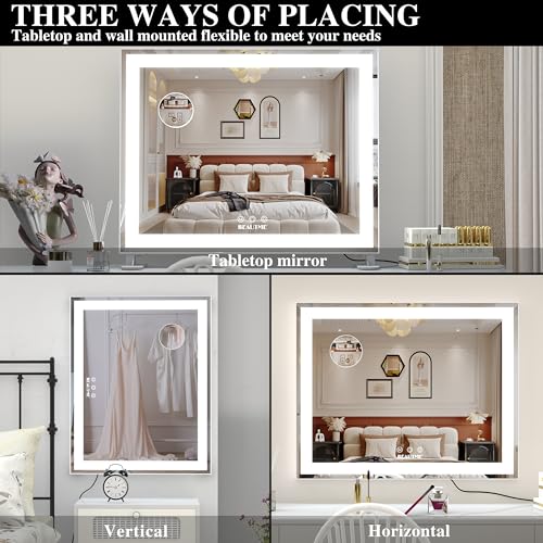BEAUTME Vanity Mirror With LED Lights - Tabletop Hollywood Makeup Mirror for Bedroom - Aluminium Frame, 48.540.5cm, White