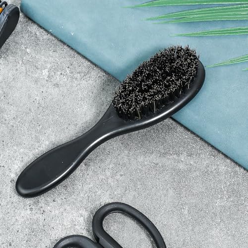 2 Pcs Hair Brush, Barber Brush, Slick Back Brushes Beard Fade Styling Comb Kit with Soft Bristles, Neck Duster Cleaning Brushes for Men, Cutting Shaving Accessories Grooming Tools with Handle (Black)