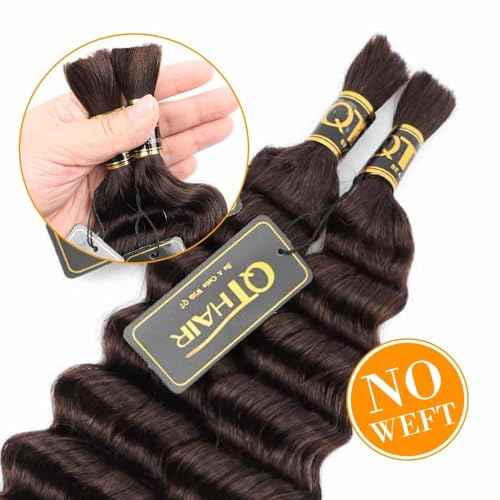QTHAIR 16A Deep Wave Bulk Human Hair For Braiding No Weft 100% Unprocessed Brazilian Virgin Hair Extensions Chocolate Brown Braiding 100g 18 Inch Human Hair for Braiding Two Bundles
