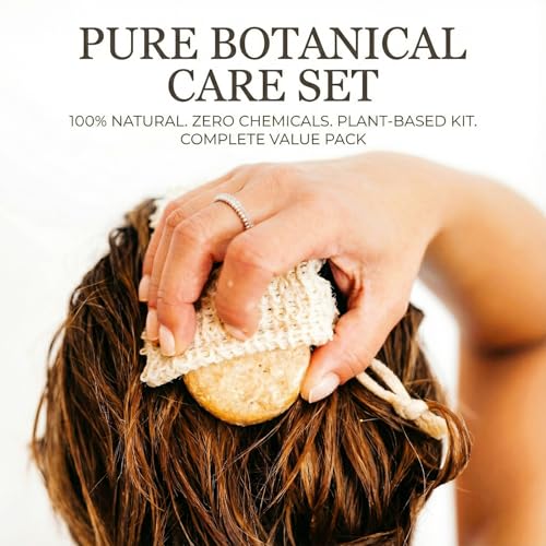 Natural Loofah Back Scrubber for Shower, Back Loofah for Women and Men, Exfoliating Loofah Sponge with Soap Bag, 3-pcs