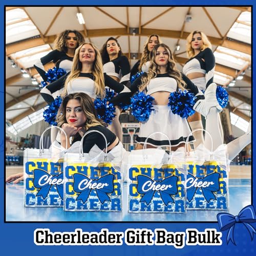 24 Pack Cheerleading PVC Gift Bags with Handles & Ribbon - Blue