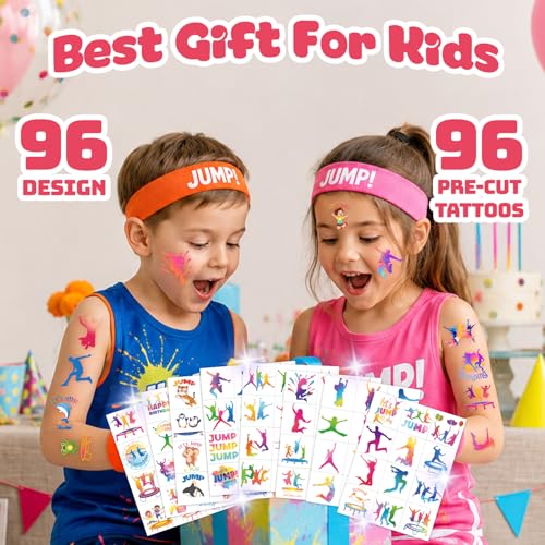 96 PCS Trampoline Temporary Tattoos for Kids Birthday Party