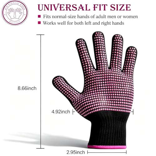 Heat Resistant Styling Gloves – 482°F Silicone Grip, 2 Pack Rose Red