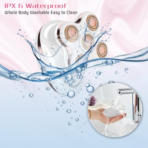 Electric Razors for Women: Rechargeable Shaver with Detachable Head - 5D Wet and Dry Lady Hair Remover for Legs and Hand (Gold)