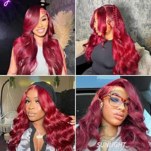 Red Bundles Human Hair Body Wave 22 Inch, 12A Soft and Bouncy Cherry Red Burgundy Colored Single Wavy Bundles 100% Unprocessed Brazilian Remy Hair Double Weft Sew In Quick Weave