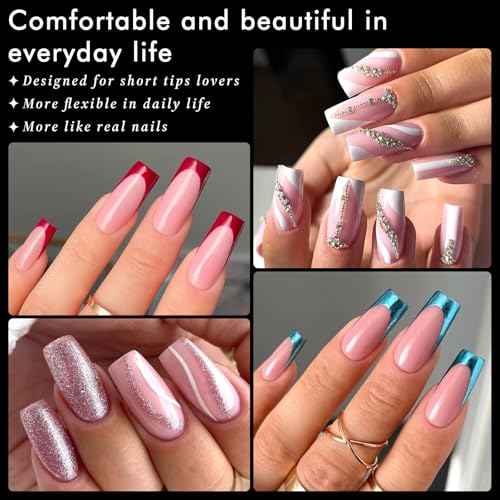 AddFavor Long Square Nail Tips, 300pcs Gel Nail Tips Square Long Fake Nails, Full Cover Clear 15 Size Acrylic Nails Tips for Nail Extensions, Press on Nails Making