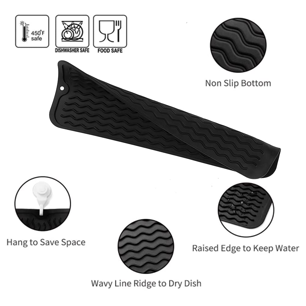 MicoYang Silicone Dish Drying Mat for Multiple Usage,Easy clean,Eco-friendly,Heat-resistant Silicone Mat for Kitchen Counter,Sink,Bar,Bottle,or Cup Black M 17 inches x 6 inches