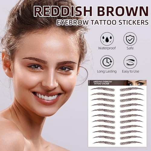 Tattoo Eyebrow 66 Pairs! 4D Hair-Like Authentic Eyebrows,Realistic Imitation Eyebrow Tattoo Stickers,Popular Brown Eyebrow for Women Girls,Waterproof and Long-Lasting 3-5 Days