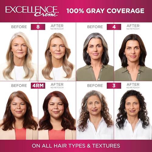 L’Oréal Paris Excellence Universal Nudes Permanent Hair Color, Ammonia Free Hair Dye for Gray Hair Coverage, 4N Natural Dark Brown, 1 Hair Dye Kit