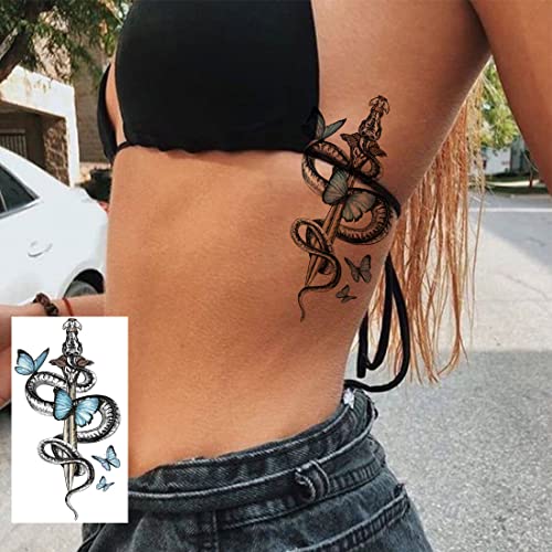 12 Large Snake Temporary Tattoos for Men & Women, Waterproof