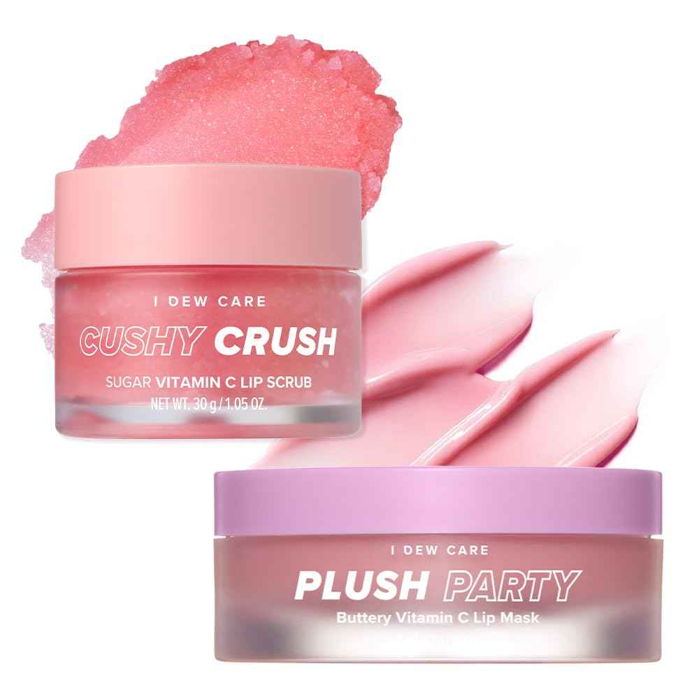 I DEW CARE Lip Scrub - Cushy Crush, 1.05 oz. + Lip Mask - Plush Party, 0.42 Oz Bundle