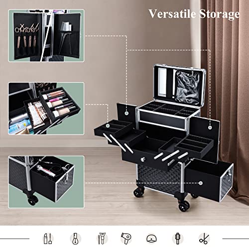 Professional Rolling Makeup Case with Drawers & Wheels