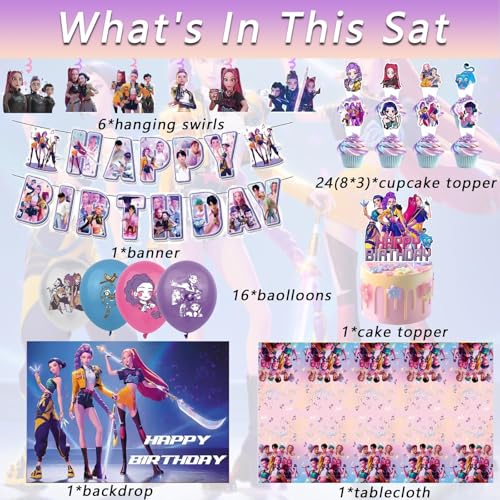 Demon Hunters Birthday Party Supplies Set - 50 PCS Decorations