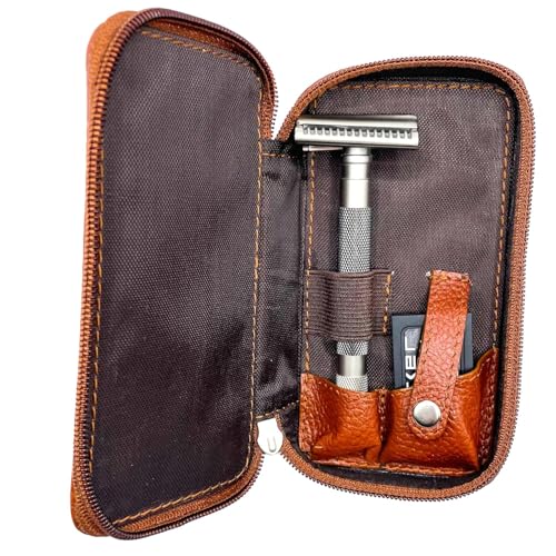 Parker Saddle Brown Leather Safety Razor Travel Case