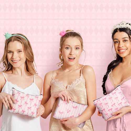 Kacctyen 6 Pack Pink Coquette Bow Makeup Bag Preppy Cosmetic Bags Zipper Pouch Travel Toiletry Bag Pink Trendy Pouch Bag Gift for Coquette Birthday Paty Favor Girls Travel Storage Accessories