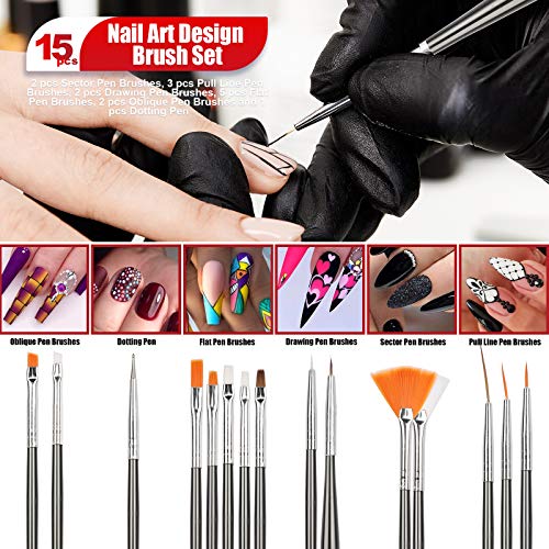 Teenitor Nail Art Kit with 15 Brushes, Dotting Tools & Rhinestones