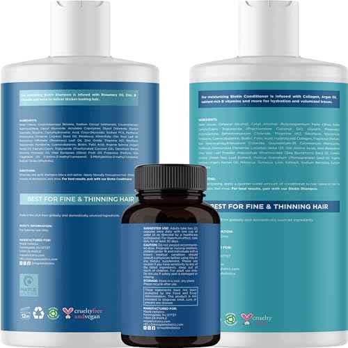 Biotin for Hair Growth Treatment Set - Biotin Shampoo and Conditioner Set Sulfate Free plus Hair Loss Supplement for Women & Men with Saw Palmetto Horsetail Collagen and Keratin (2 Month Supply)