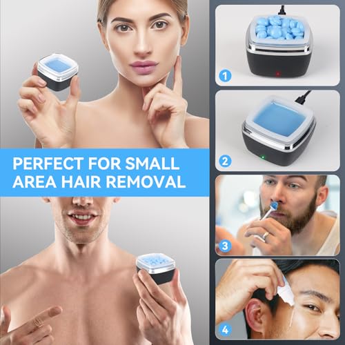 Nose Wax Kit Men, Portable Nose Ear Hair Waxing Kit with 100g Wax, 10 Applicators, 30 Nose Hair Sticks, 10 Mustache & 10 Ear Protectors, mart Constant Temp, USB Fast Heat