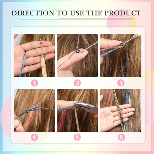 Hair Tinsel Kit 16 Colors 4800 Strands 48 inches