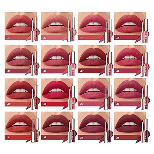 LANGMANNI Matte Liquid Lipstick Makeup Set Velvety Liquid Lipstick Long Lasting Durable Nude Lip Gloss Beauty Cosmetics Set for Girls and Women (16Pcs set)