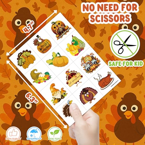 96 Thanksgiving Temporary Tattoos - Food & Pumpkin Design Sheet