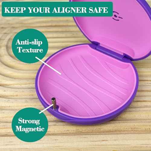 2 Pack Retainer Case,Aligner Case with Vent Holes, Compatible with Invisalign, Mouth Guard Cases£¬Portable Slim Travel Cute Orthodontic Retainer Cases (Pink Purple)