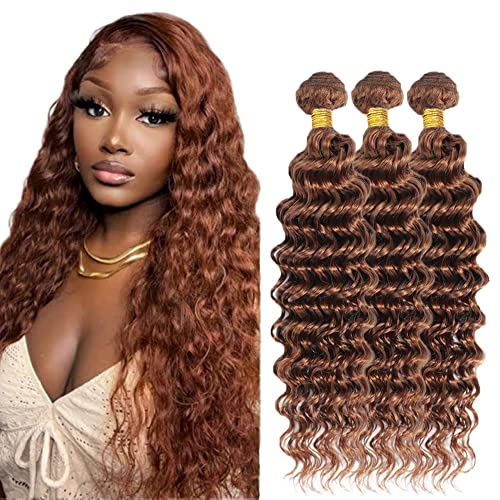 Color #30 Brown Deep Wave Hair Bundles 28" - 3 Bundles