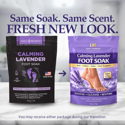 Daily Remedy Calming Lavender Foot Soak 16 oz – Epsom Salt Foot Bath for Tired Feet, Odor & Calluses