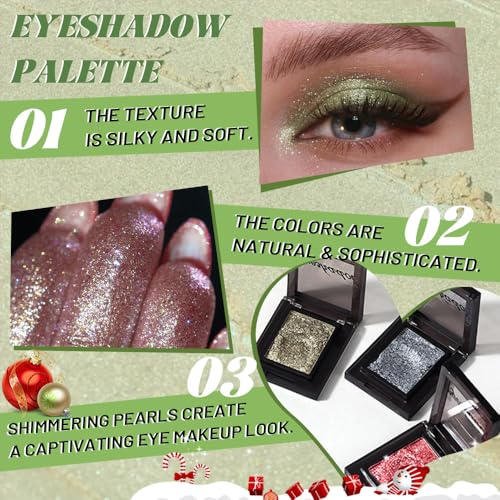 Pressed Single Eyeshadow Makeup,Matcha Green Sparkle Highly Pigmented Monochrome Eye Shadow Palette, Waterproof Neutral Powder, sombras para ojos, Lightweight Blendable,#02