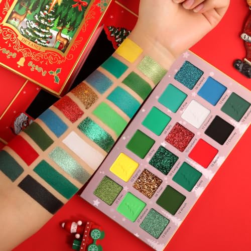 Green Red Eyeshadow Palette, Pigmented Matte Shimmer Christmas Makeup Pallet for Grinch, Shrek Makeup,18 Color Long Lasting Green Gold Glitter Eye Shadow Palette for Mardi Gras,Festival,Carnival,Party