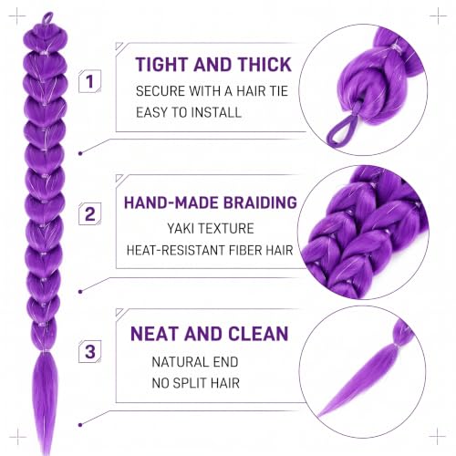 ZAVIDE Purple Synthetic Braids Hair Extensions 24 Inch Long Cosplay & Costume Hair