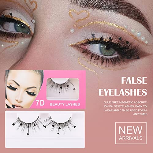 Dramatic Glitter False Eyelashes with Decorative Heart & Flower (3 Pairs)
