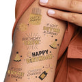 Happy Birthday Gold Temporary Tattoos - 12 Sheets