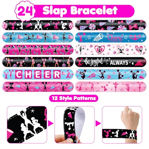 72PCS Cheerleading Party Set 48PCS Pre-cut Temporary Tattoos & 24PCS Slap Bracelets Perfect for Cheerleader Birthday Parties, Baby Showers, Classroom Rewards & Team Spirit Gifts for Girls & Boys