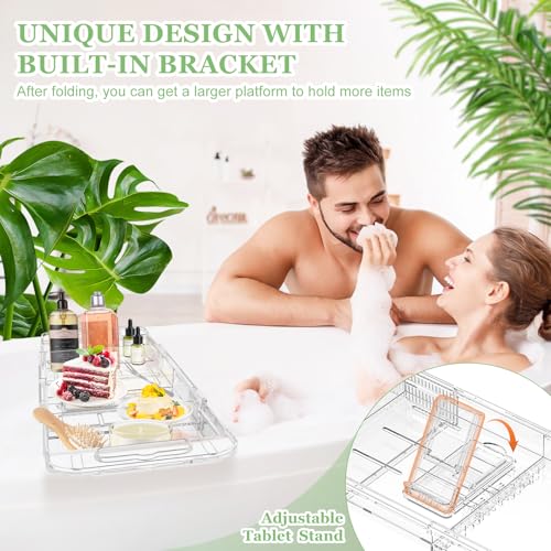 Expandable Bathtub Caddy Tray, Clear Acrylic Bath Organizer