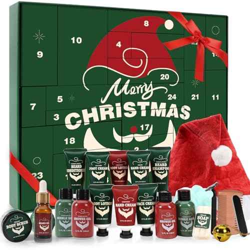 Advent Calendar 2025 BODY & EARTH, Mens Advent Skincare Calendar for Adults Christmas Gifts 24 Days of Beauty Countdown Calendar 2025 for Mens, 24PCS Beard Care Grooming Gifts Set for Husband Dads