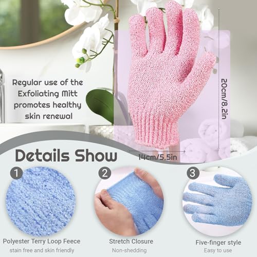 Exfoliating Shower Gloves, 4 Pairs Double-Sided Body Scrub