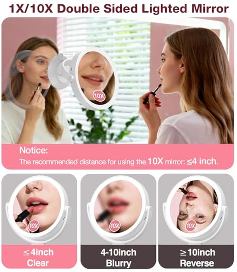 10X Magnifying Mirror with Light, Wall & Desk Makeup Mirror